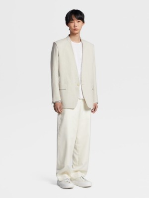 Light Beige Zegna Pure Linen Fashion Show Jacket | ZPYJEBL-69