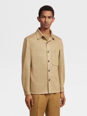 Light Beige Zegna Pure Linen Overshirt | PTCWRZI-21