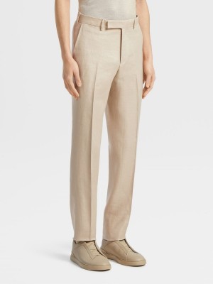 Light Beige Zegna Pure Linen Pants | NPVCYUK-23