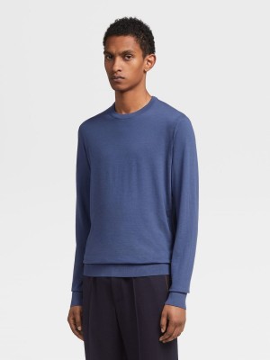 Light Blue Zegna 12milmil12 Wool Crewneck | NSGWMBU-60