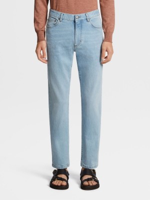 Light Blue Zegna Bleached Cotton Jeans | YENWFIV-85