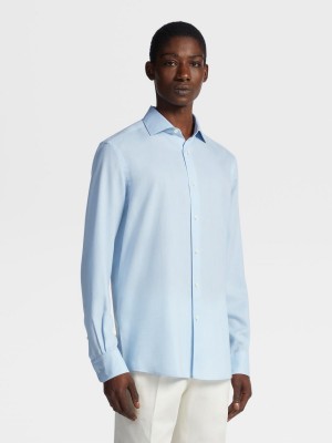 Light Blue Zegna Cashco Shirt | FIBQXWS-65