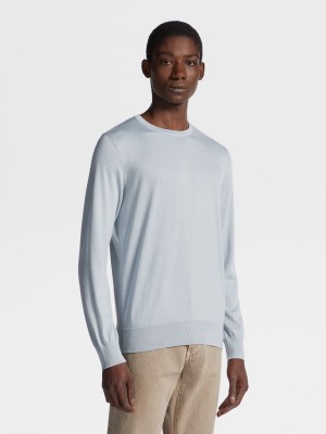 Light Blue Zegna Cashseta Crewneck | TCGKMNL-42