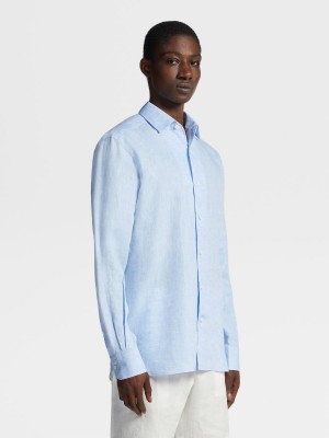 Light Blue Zegna Linen Shirt | TFWKGAP-27