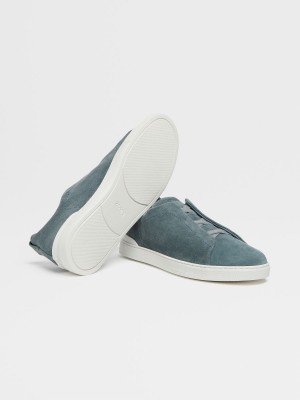 Light Blue Zegna Suede Triple Stitch Low Top Sneakers | BHSDTYF-18