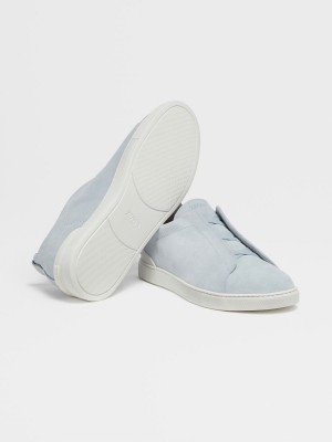 Light Blue Zegna Suede Triple Stitch Sneakers | KWYFNEX-46