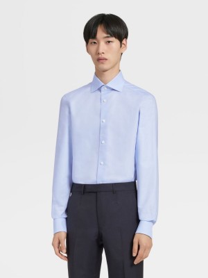 Light Blue Zegna Trofeo Cotton Shirt | MOTYAGR-16