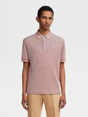 Light Burgundy / White Zegna Silk Short-sleeve Polo | OBHRNZX-23