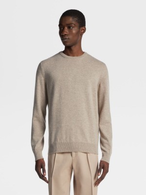 Light Grey Brown Zegna Oasi Cashmere Crewneck | WSHZQAY-71