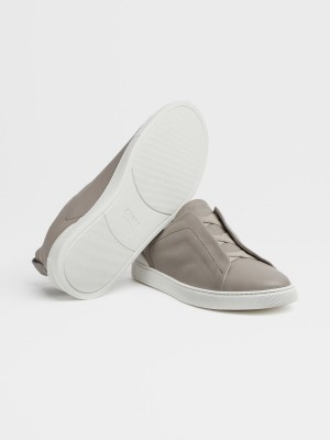 Light Grey Zegna Leather Triple Stitch Sneakers | DPFSLRK-70