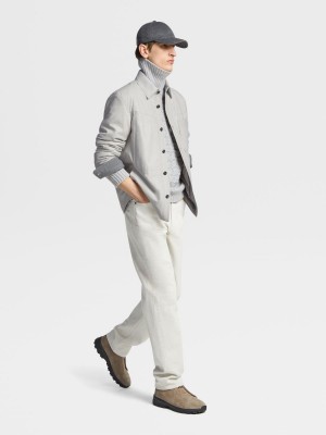 Light Grey Zegna Nubuck Shirt Jacket | DRHUKEW-92