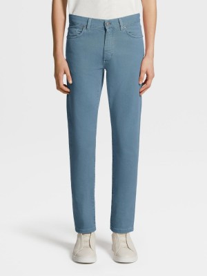 Light Turquoise Blue Zegna Delave Stretch Cotton Jeans | LTNOIKQ-50