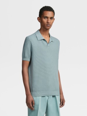 Light Turquoise Green Zegna Premium Cotton Polo Shirt | MSGVEWT-73