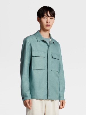 Light Turquoise Green Zegna Pure Linen Overshirt | FHDSXLC-82