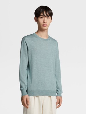 Light Turquoise Green Zegna Silk Cashmere And Linen Knit Crewneck | DYBAEVX-21