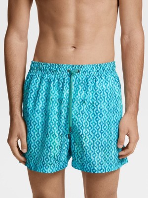 Light Turquoise Green Zegna Technical Fabric Printed Swim Boxers | LAJFKVZ-87