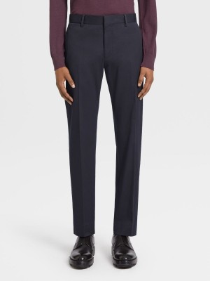 Navy Blue Zegna Cotton Pants | NYPEDUF-12