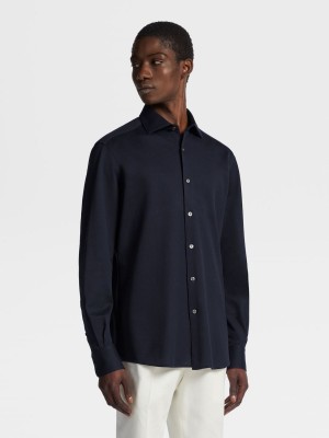 Navy Blue Zegna Cotton Shirt | EFHSQDL-97