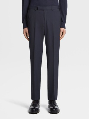 Navy Blue Zegna High Performance Wool Pants | RHNDQCU-05