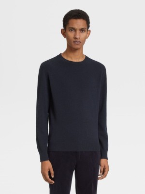 Navy Blue Zegna Oasi Cashmere Crewneck | KRHPMWO-59