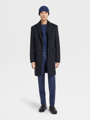 Navy Blue Zegna Oasi Cashmere Overcoat | UFEVYXC-97