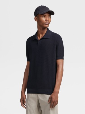 Navy Blue Zegna Premium Cotton Polo Shirt | GBHLAJO-98