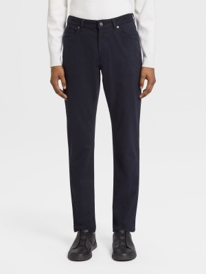 Navy Blue Zegna Stretch Cotton Roccia Pants | PKXEBMG-54