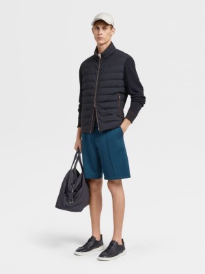 Navy Blue Zegna Trofeo Elements Wool And Cotton Hybrid Short Jacket | ZBLSECR-04