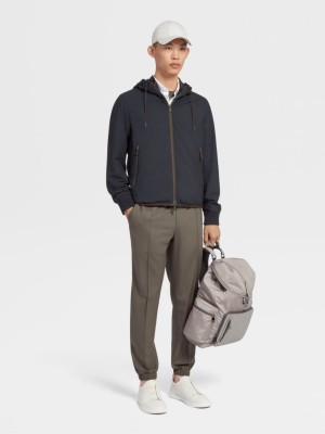 Navy Blue Zegna Trofeo Elements Wool Hooded Short Jacket | GRUPSOC-70