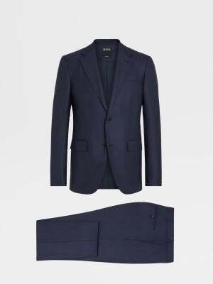 Navy Blue / Blue Zegna 15milmil15 Wool Suit | VLWCZJA-09