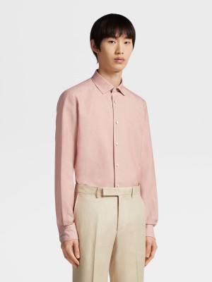 Pink Zegna Crossover Blend Cotton Linen And Silk Long-sleeve Tailoring Shirt | WAQCEHV-53