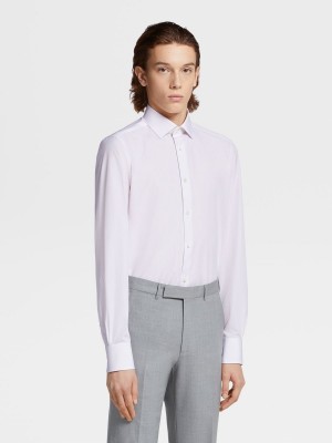 Pink / White Zegna Micro-striped Trofeo Comfort Cotton Shirt | HYXABMC-39