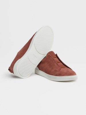 Red Zegna Suede Triple Stitch Low Top Sneakers | HVTKASN-31