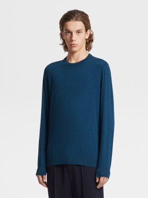 Turquoise Blue Zegna 12milmil12 Wool Crewneck | NWGXQPK-38