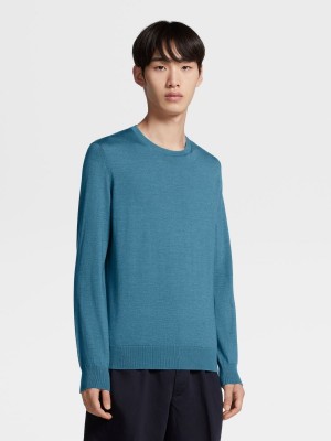 Turquoise Blue Zegna Cashseta Crewneck | XAYROEF-32