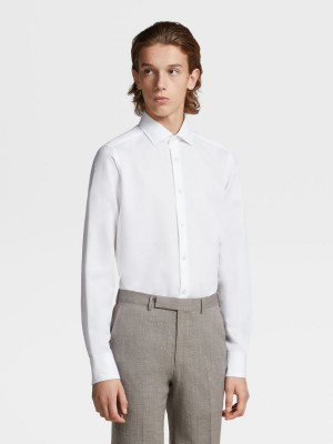 White Zegna Cotton And Linen Long-sleeve Tailoring Shirt | YBGAHEZ-82