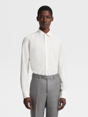 White Zegna Crossover Blend Cotton Linen And Silk Long-sleeve Tailoring Shirt | ZCFGOWR-10