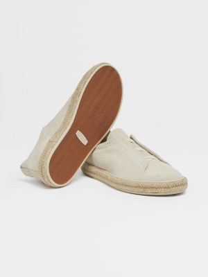 White Zegna Deerskin Triple Stitch Espadrilles | LHOWVMY-48