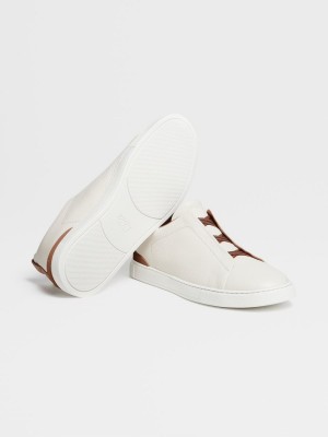 White Zegna Deerskin Triple Stitch Sneakers | WYTZLKJ-13