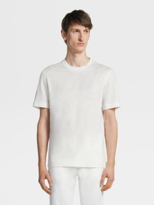 White Zegna Linen T-shirt | AUGPJQE-51