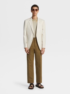 White Zegna Microstructured Crossover Linen And Wool Blend Fairway Jacket | KVWEPTO-29