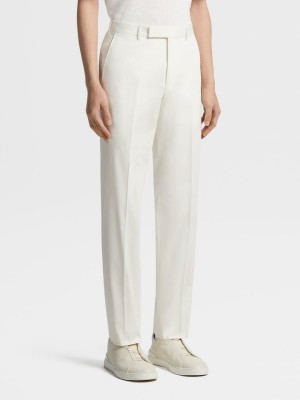 White Zegna Premium Cotton Pants | NALIGWS-83