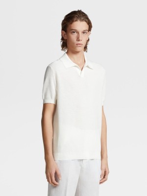 White Zegna Premium Cotton Polo Shirt | QRNPCEA-62