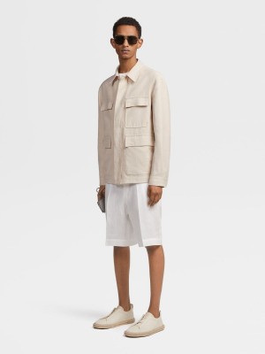 White Zegna Pure Linen Field Jacket | XWBFOIK-57