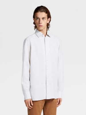 White Zegna Pure Linen Long-sleeve Shirt | VKOUZGH-08