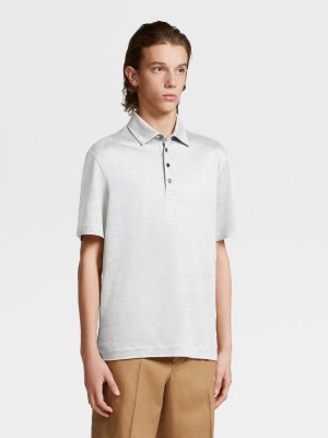 White Zegna Pure Linen Short-sleeve Polo | EJNCOAL-15