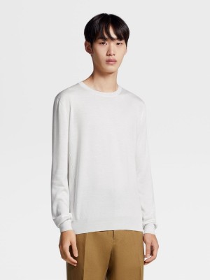 White Zegna Silk Cashmere And Linen Knit Crewneck | CTVWZKM-27