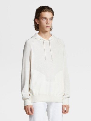 White Zegna Silk Cotton Cashmere And Linen Knit Hoodie | VFJIDYQ-27