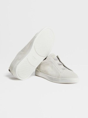 White Zegna Suede Triple Stitch Low Top Sneakers | MOJUWXV-20