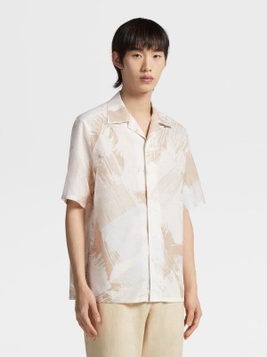 White / Coral / White Zegna Linen And Cotton Shirt | UOFYCDT-49